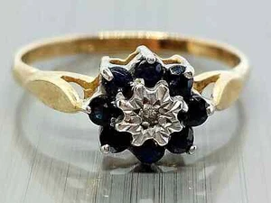 Vintage 9ct Gold Diamond and Sapphire Ring, Fully Hallmarked Size N 1/2 - Picture 1 of 10