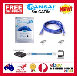 SANSAI 5m Blue CAT5e Networking Patch Cable Ethernet Internet for PC/MAC Router - Picture 1 of 1