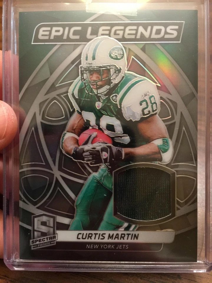 CURTIS MARTIN 2019 SPECTRA "EPIC LEGENDS" JETS REFRACTOR WORN JERSEY PATCH /99!! - Image 1 of 2