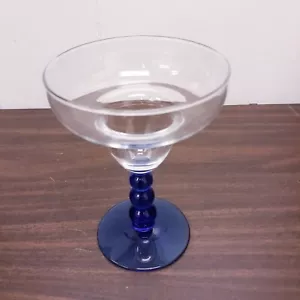 Vintage Margarita Drink Glass Bowl Blue Ball Stem Free shipping Unique Design - Picture 1 of 7