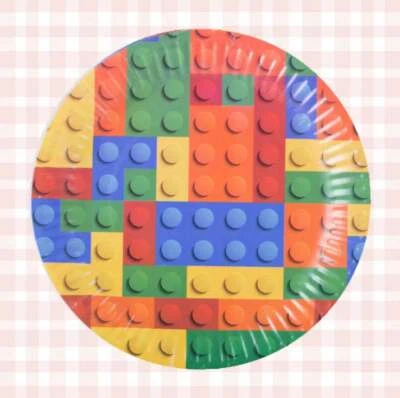 Bloques de Construcción Fiesta de Cumpleaños Plato Apilamiento Ladrillos Vajilla Decoración 7" x10 Foto 1 de 3