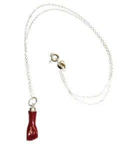 COLGANTE FIGA PLATA de ley 925 en Rojo Protector + CADENA PLATA 925 y Estuche - Picture 1 of 3