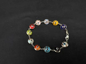 Vintage Sterling Silver 925 Evil Eye Bracelet 7.5" - Picture 1 of 8