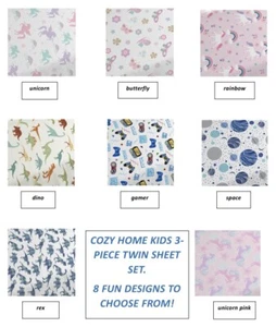 FUN EXCITING DESIGNS Kid’s Twin Sheet Set Children Toddlers Teens Bedding NEW!!! - Picture 1 of 17
