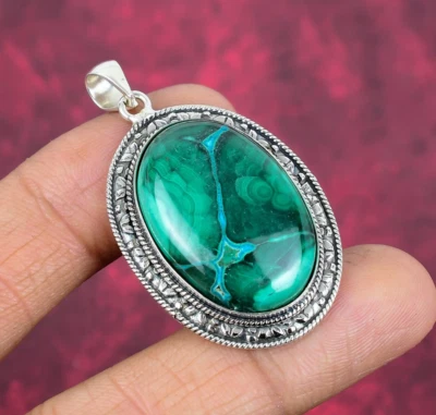 Beautiful Malachite Gemstone Handmade 925 Sterling Silver Pendant Jewelry - Image 1 of 4