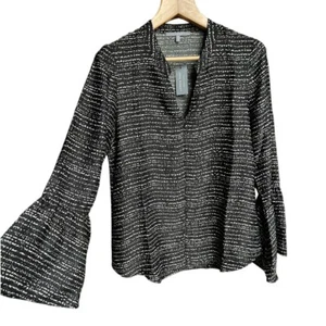 Blusa para mujer nueva con etiquetas con volantes de tarta de limón cuello muesca negra moteada, talla pequeña - Imagen 1 de 11