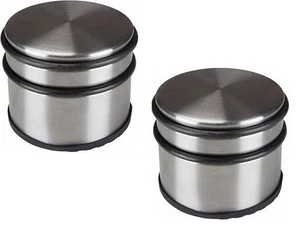 2x Türstopper Edelstahl 9x7,5cm mit Gummiring & Anti-Rutsch-Boden, modern robust - Picture 1 of 4