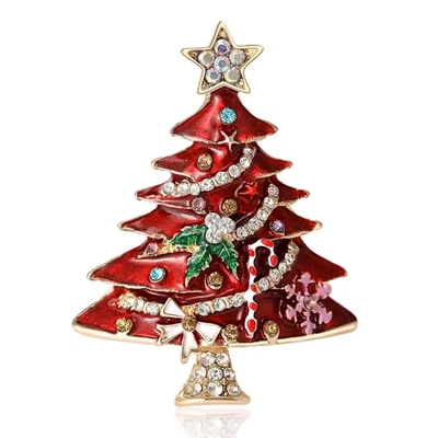 搪瓷水钻圣诞树胸针,黄金假日冬季珠宝礼品 — 第 1/4 张图片