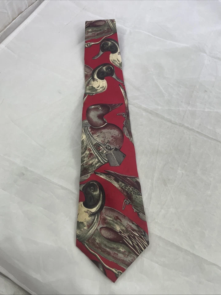Corbata Ducks Unlimited Vintage Patos Mallard Rojo Verde Marrón Toda Seda Hecha en EE. UU. Foto 1 de 4