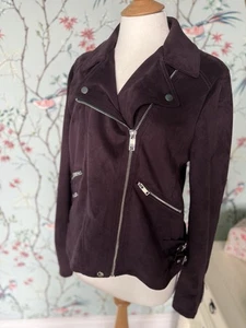 Warehouse Ladies Burgundy Moto Jacket Size14 - Picture 1 of 8