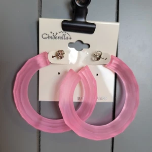 Light Pink Hoop Earring 2" Retro Bold Bright Y2K Festival Pierced 80's Statement - Picture 1 of 7