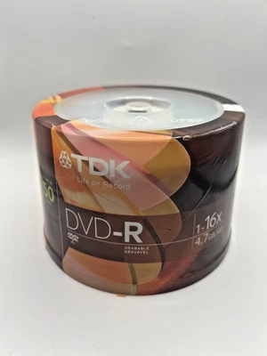 TDK DVD - R 50 Pack Spindle Cake Box 4.7GB 1-16X Speed NEW SEALED - Image 1 of 3