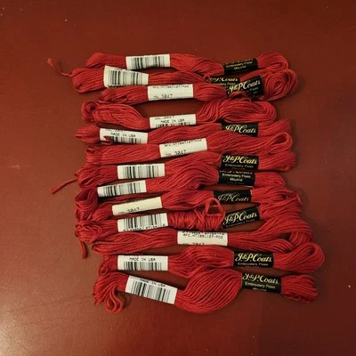 J&P COATS RED CHERRY 3047 EMBROIDERY FLOSS Lot Of 13 Skiens  - Image 1 of 3