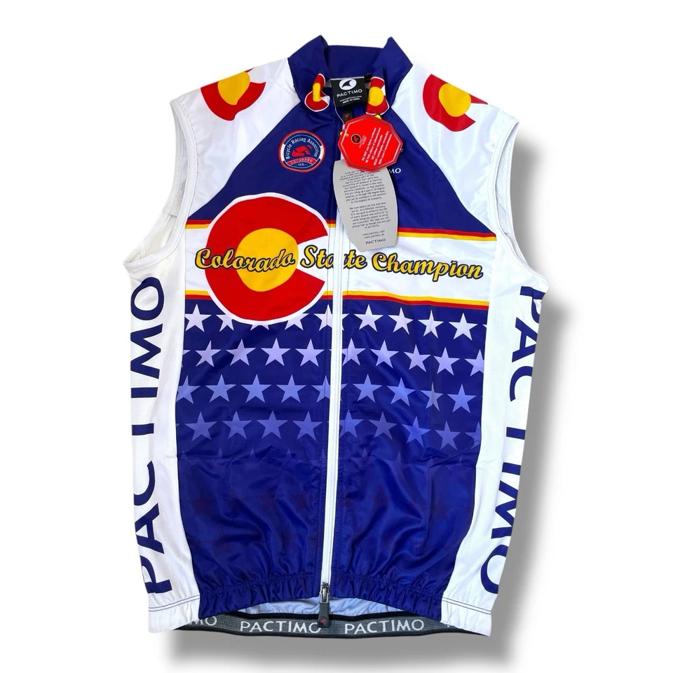 Cycling Wind Vest Colorado State Champion NWT Pactimo Men's XS 2-way Zipper - Image 1 of 4