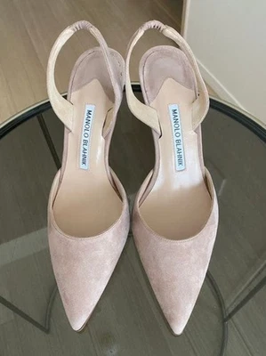 MANOLO BLAHNIK CAROLYNE Slingback Heel Pumps Beige Suede Women's 36.5 US6.5 - Image 1 of 4
