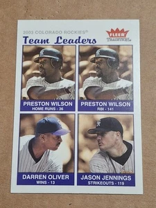 Tarjeta de líderes de béisbol Colorado Rockies Fleer Tradition 2004 #20 Preston Wilson - Imagen 1 de 2
