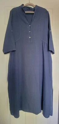 Francesca Bettini Linen Cotton Blend Long Maxi Dress Blue XLarge Lagenlook  - Image 1 of 4