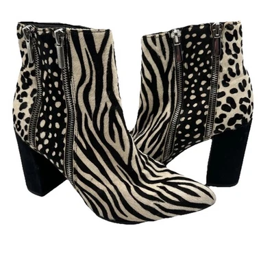 Botines Fergie Talla 8 Pelo de becerro Cebra Doble Cremallera Tacón Bloque Foto 1 de 4