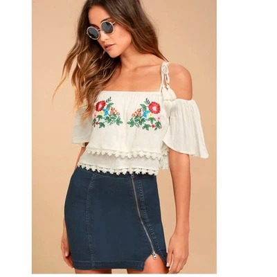 FREE PEOPLE мини юбка этот путь или что ассиметричный молнии эластичной джинсовой ткани Jean sz 0 - Изображение 1 из 4