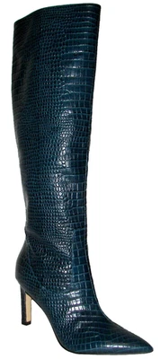 NINE WEST Blue Croco Leather Heels  Knee High Boots  Sz 8.5M NEW - Image 1 of 4
