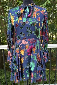Alice + Olivia Womens Floral Print Tent Mini Dress Long Sleeve with Mock Neck S - Picture 1 of 13