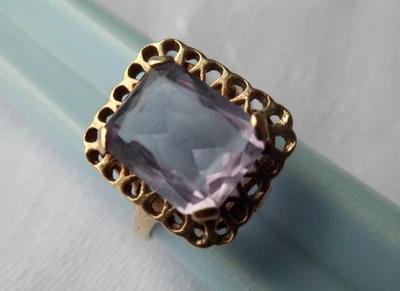 Anillo vintage de oro y amatista de 9 quilates - anillo talla K Foto 1 de 4
