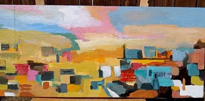 Abstract Expressionist Cityscape Painting Mid Century Modern Style Inspired  - Image 1 of 4
