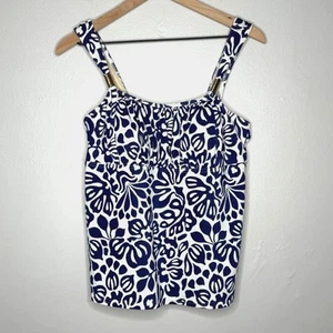 Lands' End Womens Swim Tankini 16 Blue Floral Coastal Nautical Vacation Tropical - Picture 1 of 7