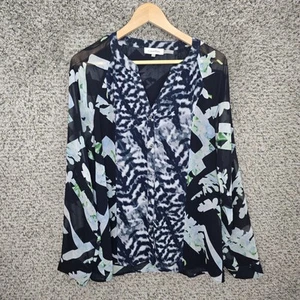 Calvin Klein Top Womens Medium Blue Sheer Button Up Blouse Casual Ladies - Picture 1 of 7