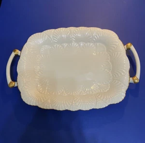 Vintage LENOX 14" TRELLIS SHELL Serving Platter 24K Gold Trim & Handles - Picture 1 of 8