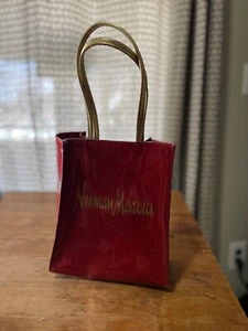 NEIMAN MARCUS RED GLITTER BAG JELLY GOLD HANDLES SMALL SATCHEL TOTE HANDBAG - Picture 1 of 6