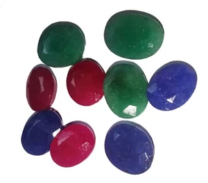 61.52 Ct Loose Gemstone Natural Emerald, Ruby & Blue Sapphire 9 Pcs Lot Opaque - Picture 1 of 6