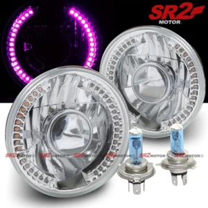 Faros proyectores universales 7" pulgadas redondos púrpura LED DRL cromados vidrio H4 - Imagen 1 de 2