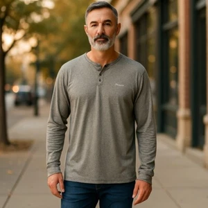 Columbia Mens Shirt XXL Henley Heather Olive Green Long Sleeve 2-Button - Picture 1 of 10