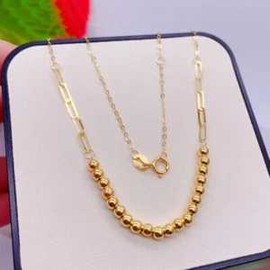 Collana Maglia Oro Giallo Puro 18K Donna 3mm Perline Lucide Rolo O Link 17,3 pollici - Foto 1 di 9