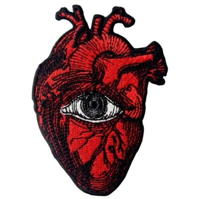 Embroidered Patches Iron Sew On Patches transfers Badges appliques Eye On Heart - Image 1 of 4