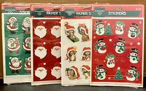 Vintage Snowman, Santa, Mouse Sticker Sheets NEW 4 Packages 1980’s Christmas - Picture 1 of 11