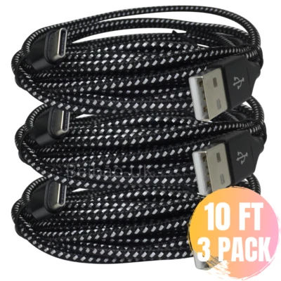 3 Pack USB Type C 10Ft Charger Cable For Samsung S10 S9 S20 Charging Data Cord - Image 1 of 4