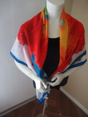 Bufanda Chico's 45" Cuadrada Estampado 100% Poliéster Multicolor/Blue Borde Nueva con Etiquetas Foto 1 de 4