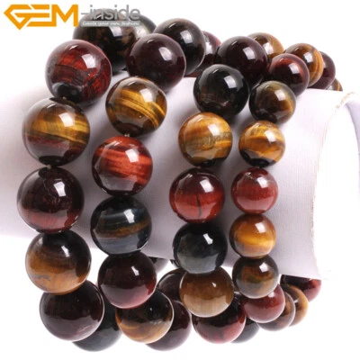 Beaded Tiger Eye Bracelet 7.5" - Multi-color Stretchy Gemstone Jewellery Making - Image 1 of 4