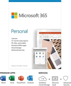 Microsoft 365 Personal 1 Year 1 Device Products Key Card by Post - Picture 1 of 7