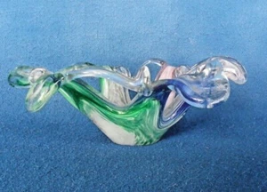 Centro de mesa de vidrio artístico azul verde rosa tonos soplados a mano 9" - Imagen 1 de 6