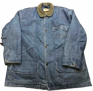 Vintage LL Bean Chore Coat Jacket XL Plaid Lined Heavyweight Denim Corduroy Nice - Picture 1 of 14