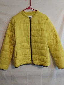 Old Navy Womens M Puffer Jacket Coat Bright Yellow Full Zip Packable - Picture 1 of 6