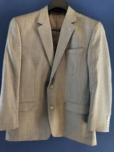 IZOD Sport Coat Jacket Tan Check 2Button 2 Back Vents Size 44 R - Picture 1 of 12