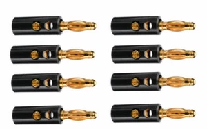 8 x Audio Speaker Wire Cable Screw Banana Plug Connector Gold Contact Black - Picture 1 of 2