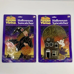 Lote de 2 fantasmas de brujas y casas embrujadas vintage Pumpkin Time Halloween Sun Catcher - Imagen 1 de 4