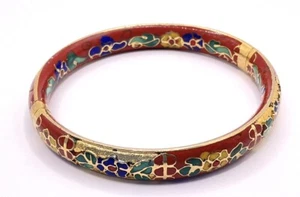 Vintage Oriental Floral Cloisonné Bangle Bracelet 7.25” - Picture 1 of 4