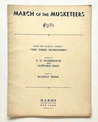 1928 March Of Three Musketeers Vintage Sheet Music Piano Vocal Musical Comedy - Image 1 of 4