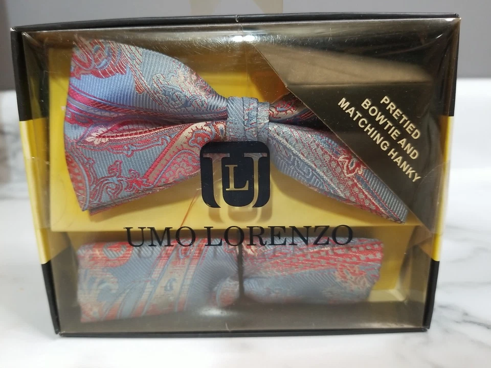 Red & Blue Umo Lorenzo Pretied Bowtie & Matching Hanky - Изображение 1 из 1